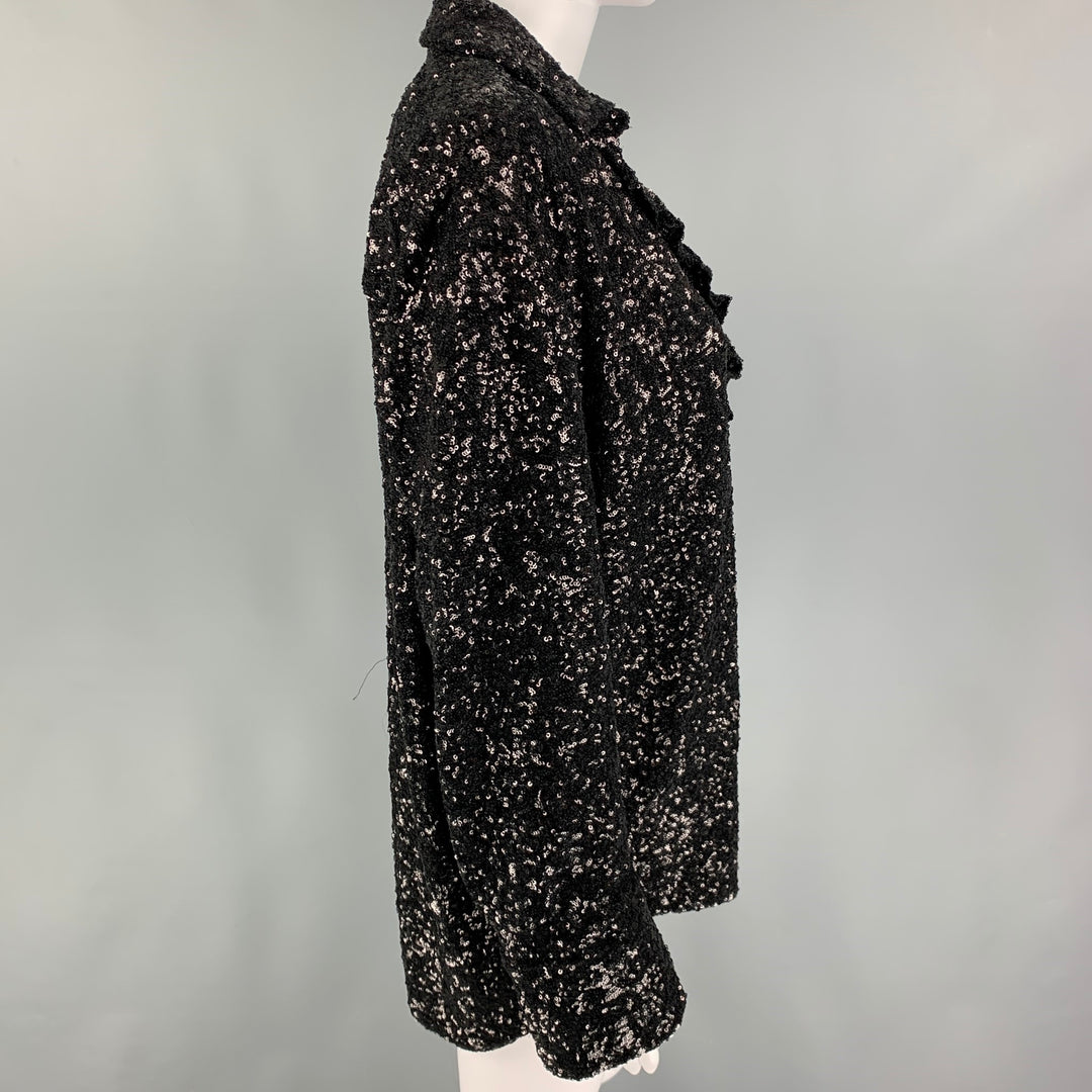 MSGM Size S Black Polyester Sequined Ruffle Shirt