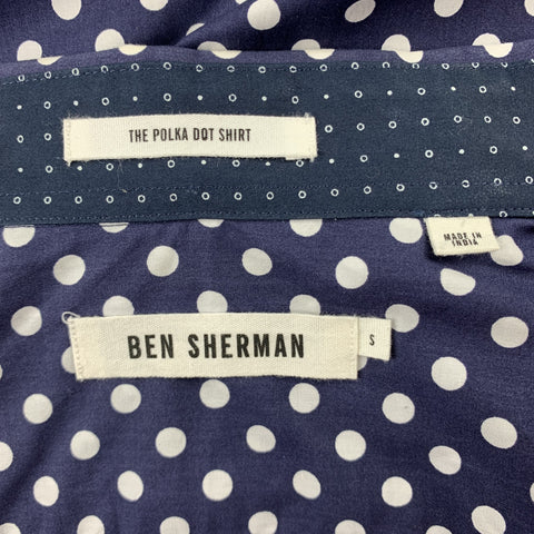 BEN SHERMAN Size S Navy Polka Dot Cotton Button Up Long Sleeve Shirt
