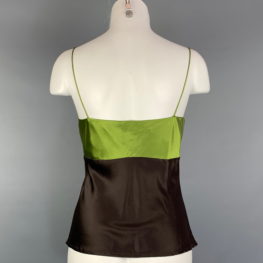 KULSON Size S Brown & Green Satin Silk Camisole Blouse