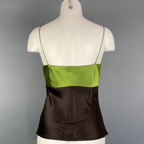 KULSON Taille S Chemisier caraco en soie satinée marron et vert