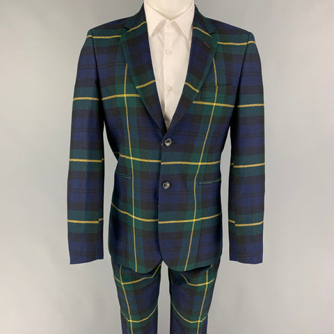 PAUL SMITH Size 38 Green Black Navy Plaid Wool Notch Lapel Suit