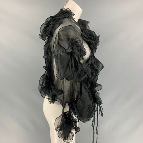 GIORGIO ARMANI Black Ruched Silk Scarves & Shawls