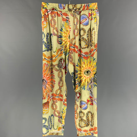 BLUEMARBLE Taille S Pantalon décontracté en soie imprimé multicolore avec ceinture élastique