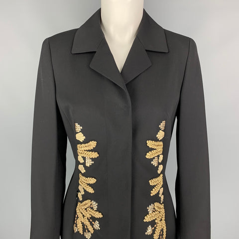 ESCADA Taille 6 Veste d’embellissement en mélange de laine vierge noire et dorée