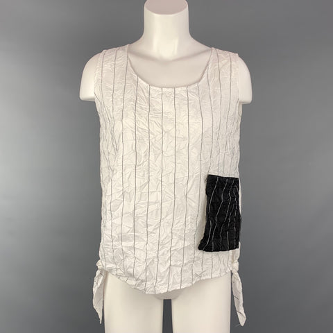 HEYDARI Taille S T-shirt en polyester froissé à rayures blanches et noires