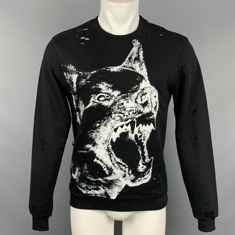 DOMREBEL Size S Black & White Graphic Cotton Crew-Neck Sweatshirt