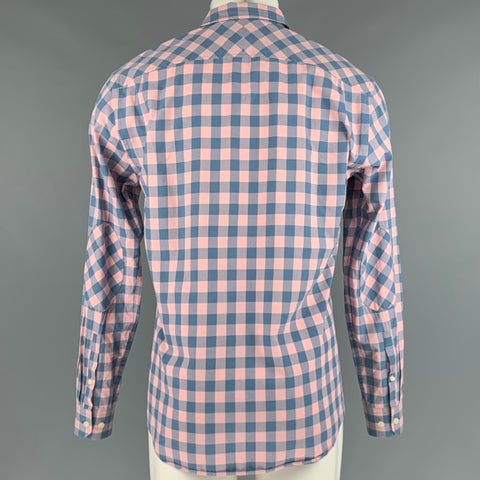 PINK Camisa Manga Larga Algodón Cuadros Rosa Azul Talla S
