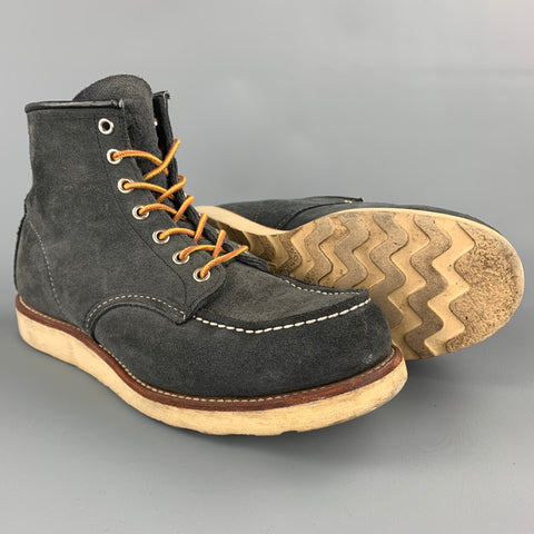RED WING Size 9 Charcoal Contrast Stitch Suede Worker Boots
