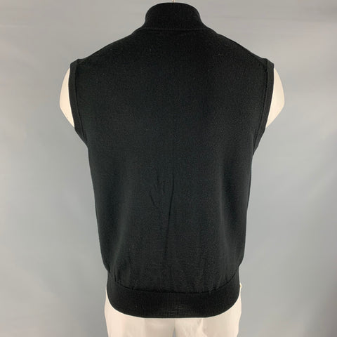 NEIMAN MARCUS Chaleco con cremallera de mezcla de lana merina negra talla L (interior)