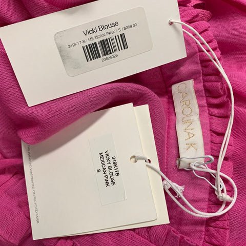 CAROLINA K Taille S Blouse à nœud en coton rose appliqué