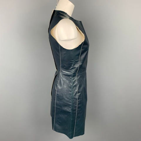 CALVIN KLEIN COLLECTION Size 2 Dark Blue Leather Lamb Skin Sheath Dress