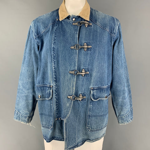 POLO by RALPH LAUREN Size L Blue Beige Distressed Denim Nautical Jacket