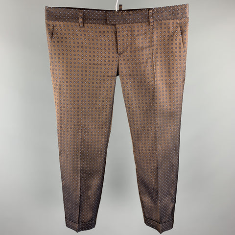 DSQUARED2 Size 8 Brown Jacquard Silk Cropped Dress Pants