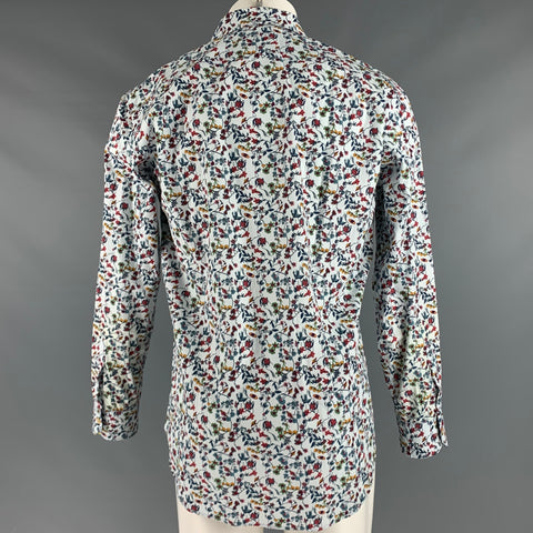 PAUL SMITH Size M White Multi-Color Floral Cotton Long Sleeve Shirt