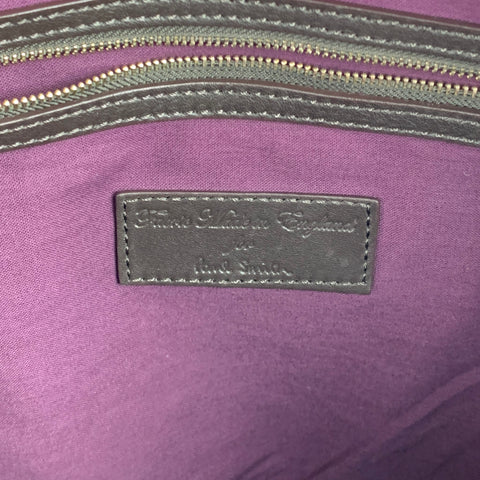 PAUL SMITH Taupe Glendplaid Polyester Leather Trim Handbag
