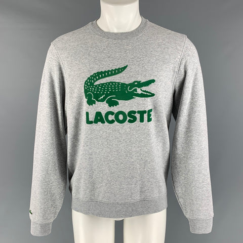 LACOSTE Size M Grey Green Alligator Cotton Crew-Neck Sweatshirt