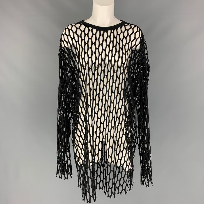 DRIES VAN NOTEN Spring-Summer 2021 Size M Black Polyester Mesh Crew-Neck Pullover