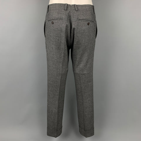 BRUNELLO CUCINELLI for WILKES BASHFORD Size 38 Charcoal & Grey Glenplaid Wool Blend Peak Lapel Suit
