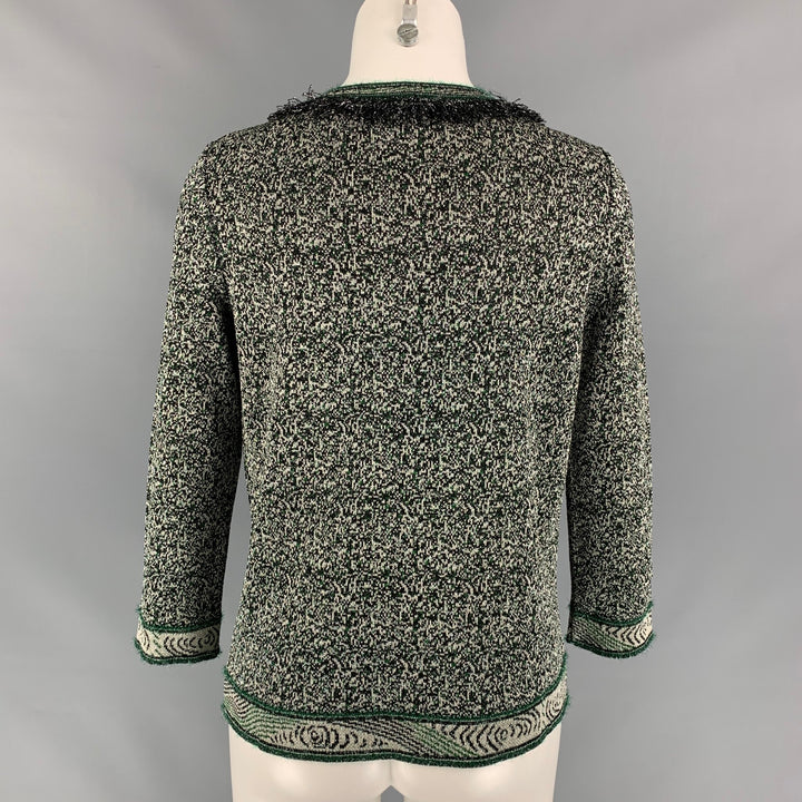 M MISSONI Size 2 Green & Silver Knitted Acetate Blend Cardigan