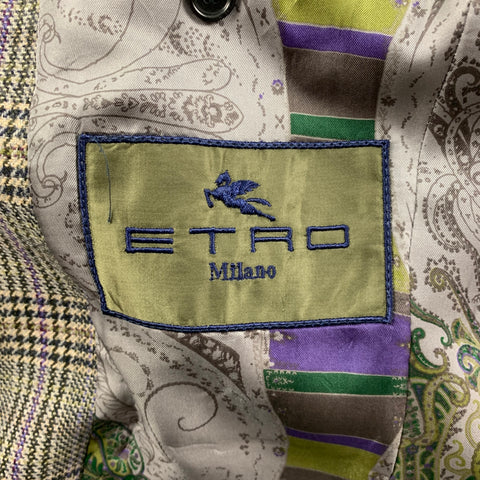 ETRO Size 42 Navy Cream Glenplaid Wool Sport Coat
