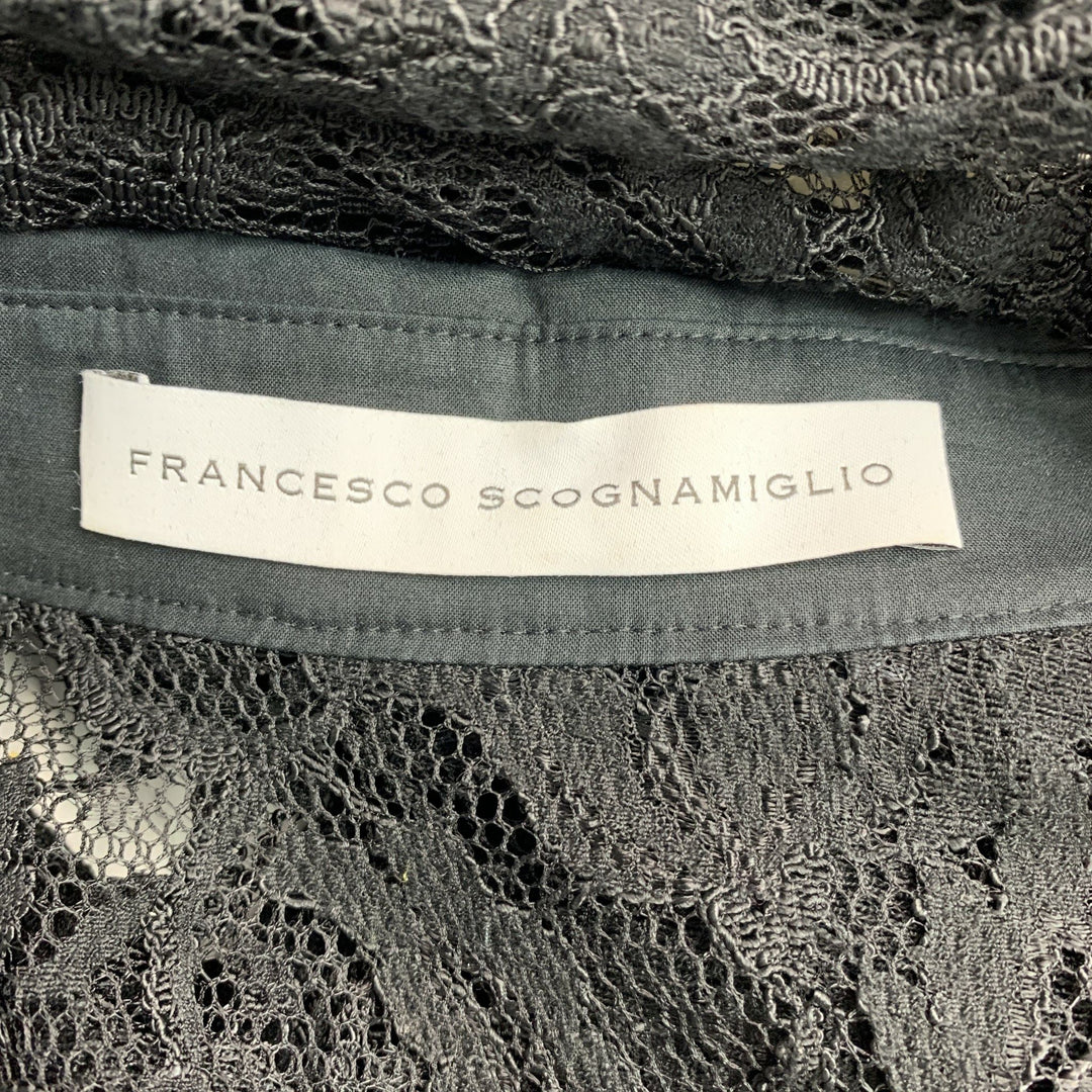 FRANCESCO SCOGNAMIGLIO Size 4  Black Polyeste Lace Button Up  Shirt