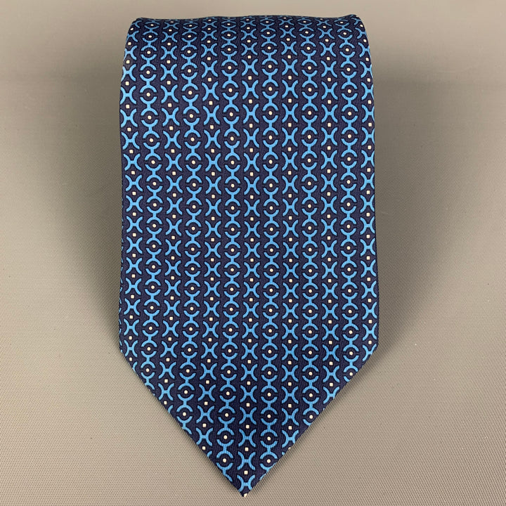 HERMES 5366 OA Navy Blue Abstract Silk Tie
