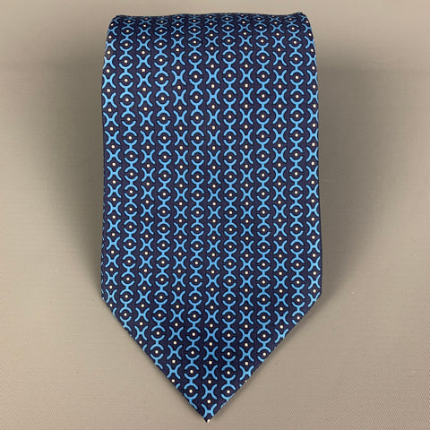 HERMES 5366 OA Navy Blue Abstract Silk Tie