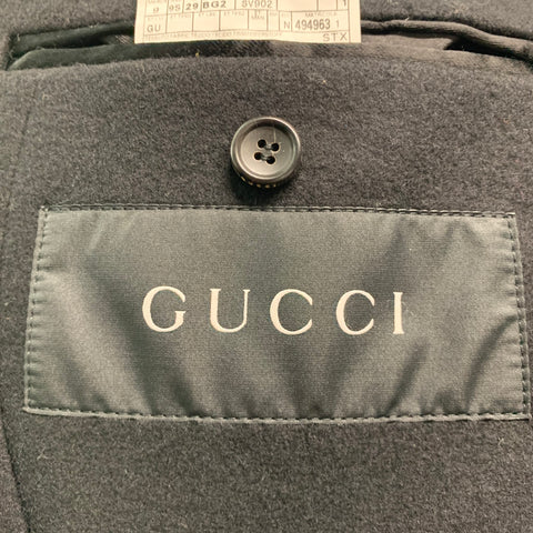 GUCCI Size 38 Black Solid Wool Peacoat Coat
