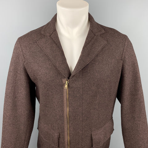 RYAN ROBERTS Size S Brown Wool Notch Lapel Zip Up Jacket