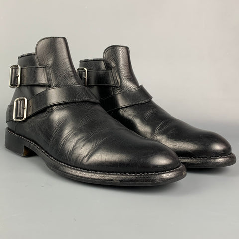 JUSTIN DEAKIN Size 7 Black Leather Double Buckle Ankle Boots