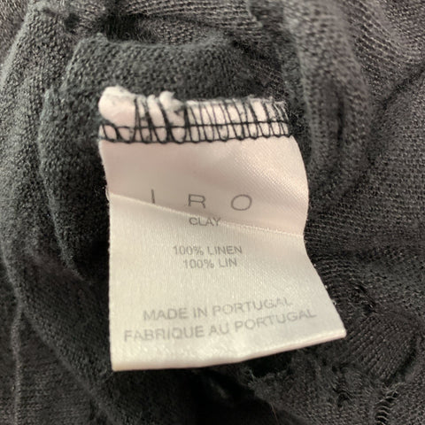 IRO Size S Black Distressed Linen Crew-Neck T-shirt