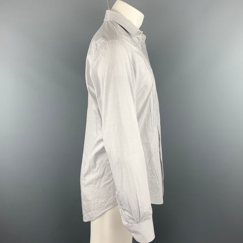 LANVIN Size M Grey Window Pane Cotton Button Up Long Sleeve Shirt