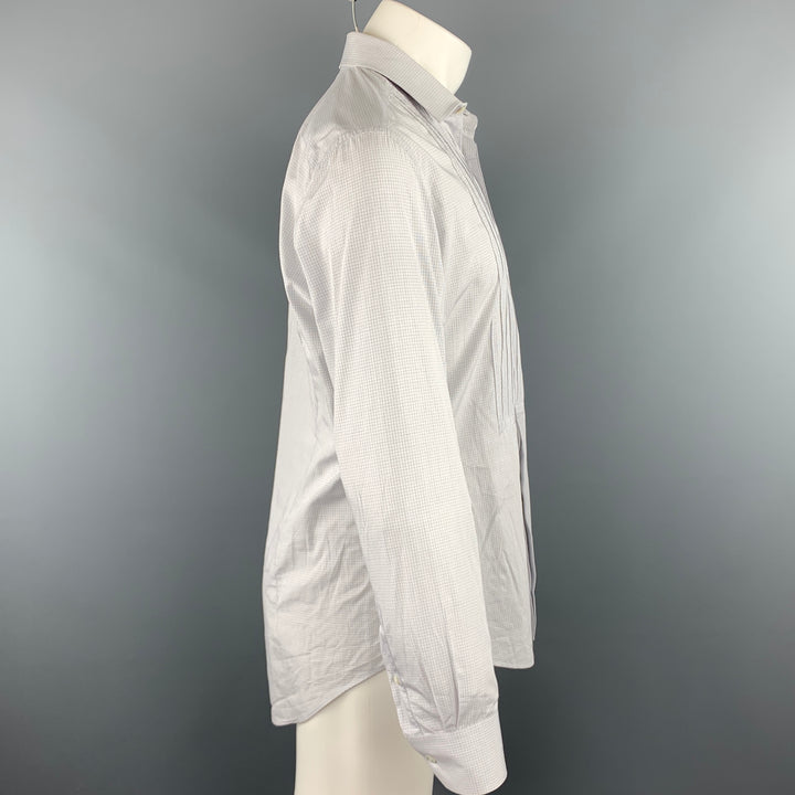 LANVIN Camisa de manga larga con botones de algodón con panel de ventana gris talla M