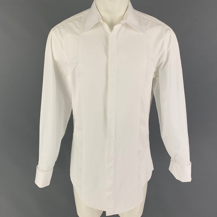 ARMANI COLLEZIONI Size M White Cotton Tuxedo Long Sleeve Shirt