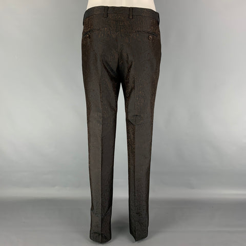 DOLCE & GABBANA Size 36 Regular Brown Geometric Polyester Silk Blend 3 Piece Suit