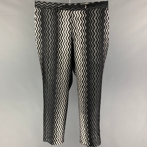 VALENTINO Size 34 Black Silver Swirls Acetate Silk Zip Fly Dress Pants
