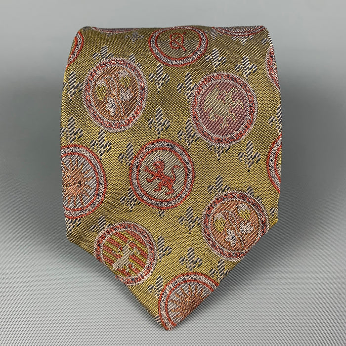 JEAN PAUL GAULTIER Olive Red Crest Silk Blend Tie