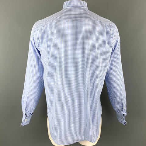 BREUER Size L Blue Checkered Cotton French Cuff Long Sleeve Shirt