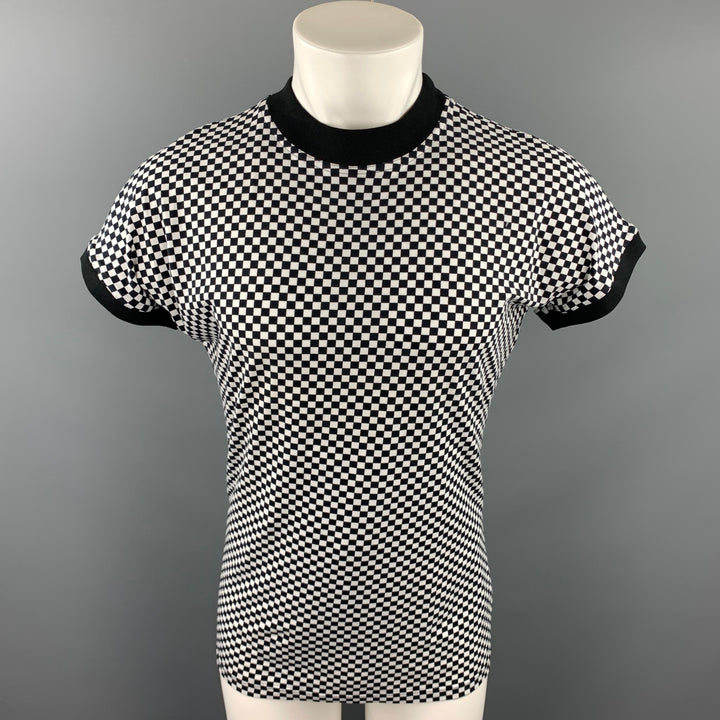 Vintage GIANNI VERSACE Talla L Camiseta de algodón / elastano a cuadros en blanco y negro