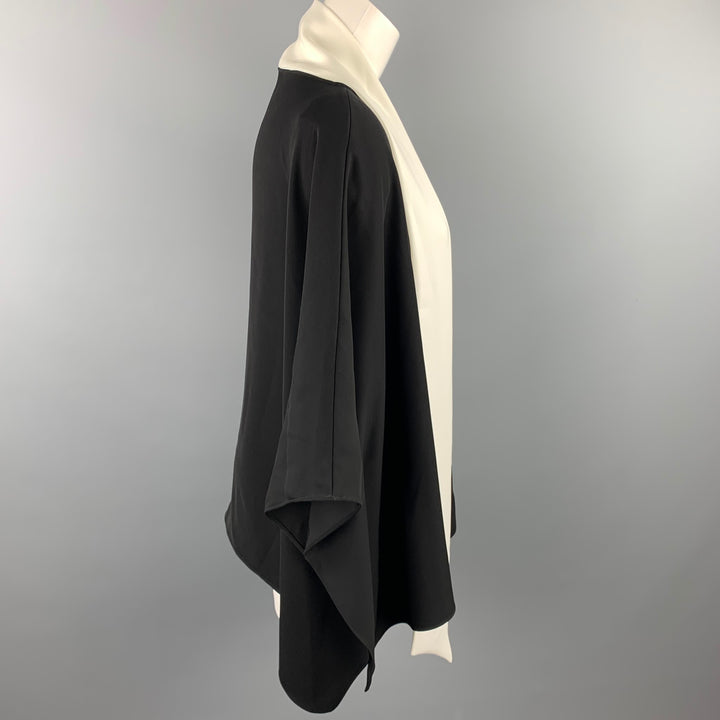 CAROLINA HERRERA Size M Black & White Polyester Shawl Collar Tunic Blouse