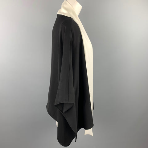 CAROLINA HERRERA Talla M Blusa tipo túnica de poliéster blanco y negro con cuello chal