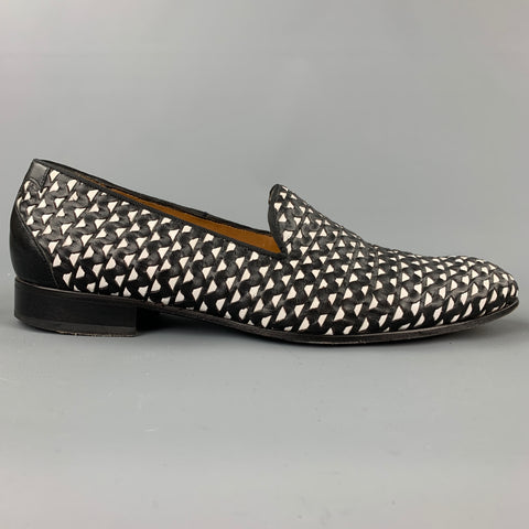 JOHN FLUEVOG Size 12 Black & White Zig Zag Leather Slip On Loafers