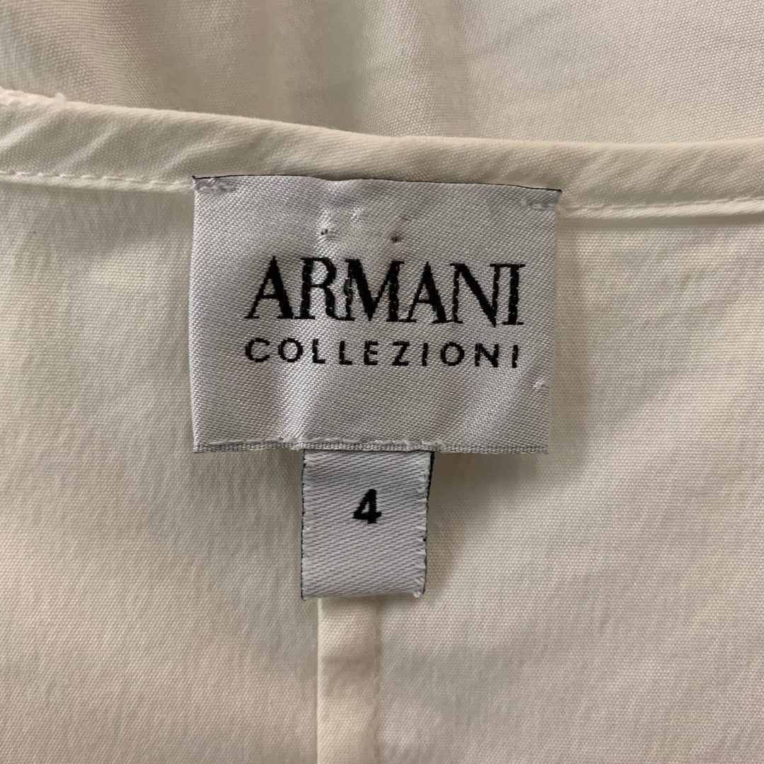 ARMANI COLLEZIONI Size 4 White Cotton Blend Ruched V-Neck Top
