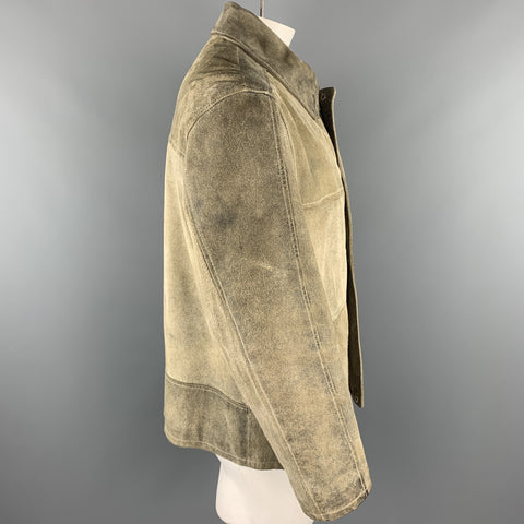 MB ITALIA Size L Taupe Distressed Suede Oversized Jacket