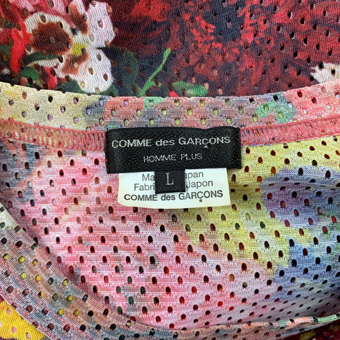 COMME des GARCONS HOMME PLUS Otoño 2016 Talla L Camiseta de poliéster floral de malla multicolor