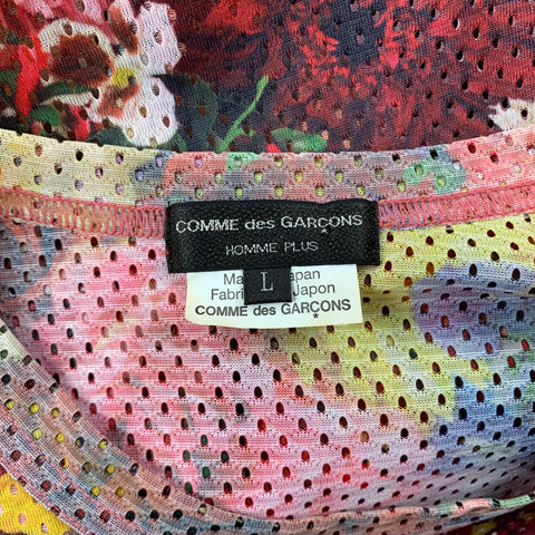 COMME des GARCONS HOMME PLUS Fall 2016 Size L Multi-Color Mesh Floral Polyester T-shirt