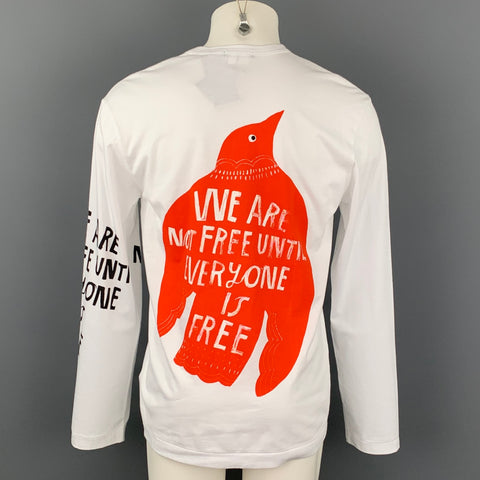COMME des GARCONS HOMME PLUS Size L White & Black Graphic Cotton T-shirt