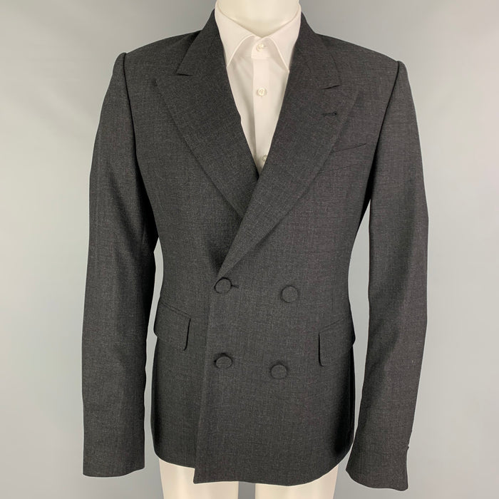 DRIES VAN NOTEN Size 38 Charcoal Wool Peak Lapel Sport Coat