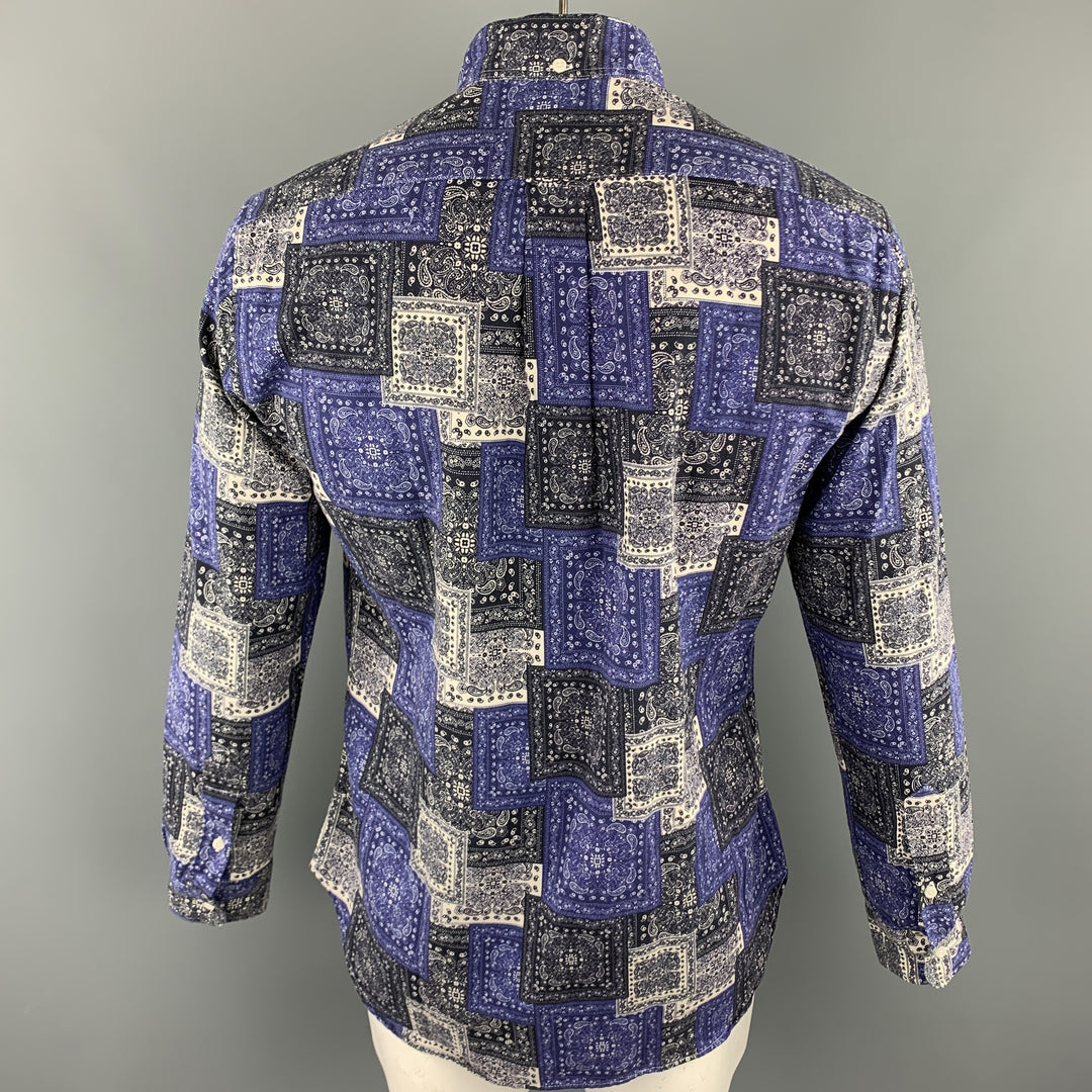 GITMAN VINTAGE Talla L Camisa de manga larga con botones de algodón bandana azul y azul marino