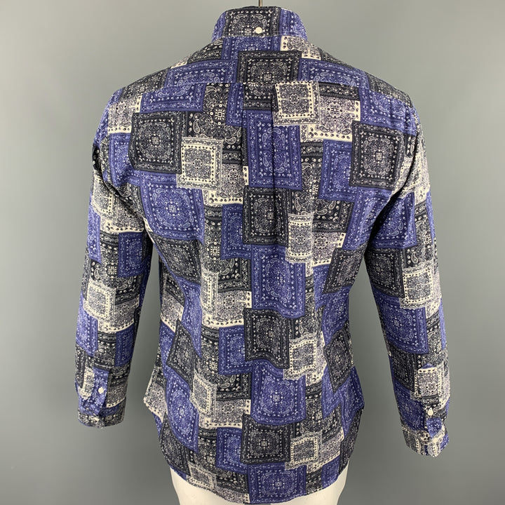 GITMAN VINTAGE Talla L Camisa de manga larga con botones de algodón bandana azul y azul marino